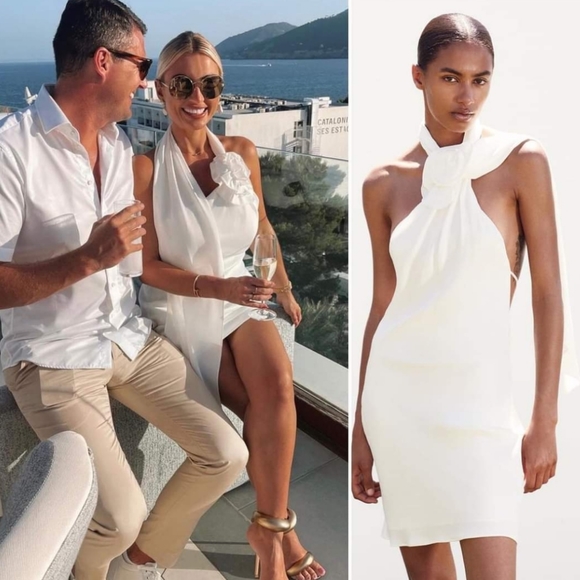 ZARA * Bloggers fav SATIN MINI SHORT DRESS WHITE flower - Picture 10 of 13